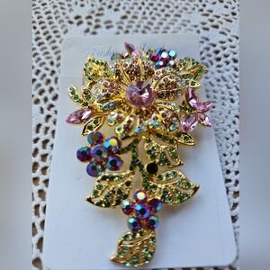 Large Fashion Pin Flower Gold Tone Multicolor New